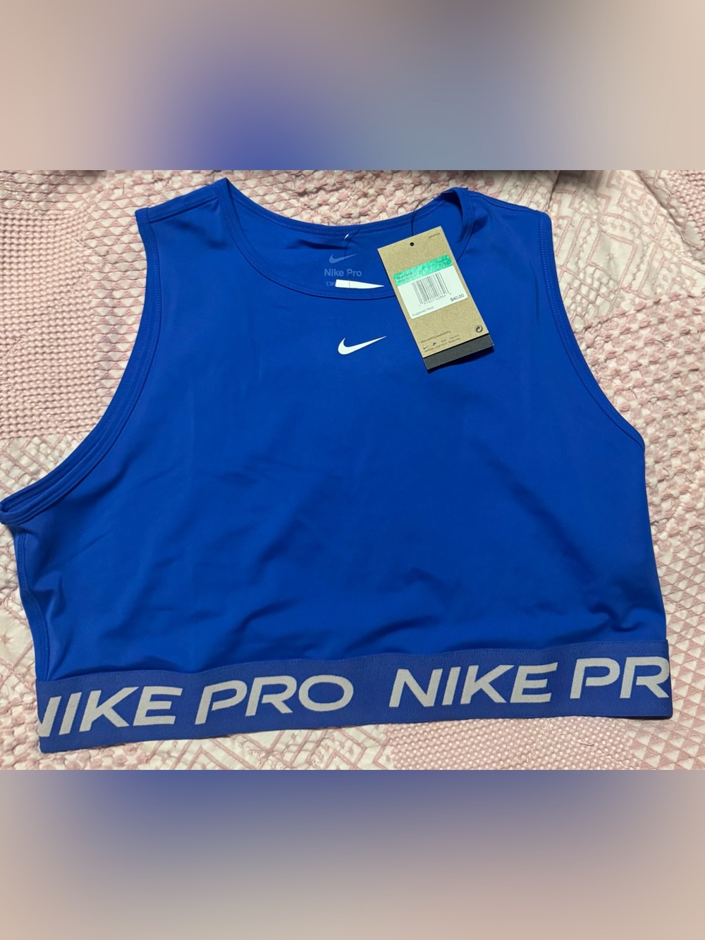 Nike Royal Blue Pro Crop Tank with White Logo